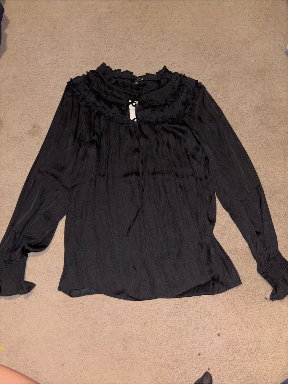 Talbots Black Ruffled Tie-Neck Long-Sleeve Blouse